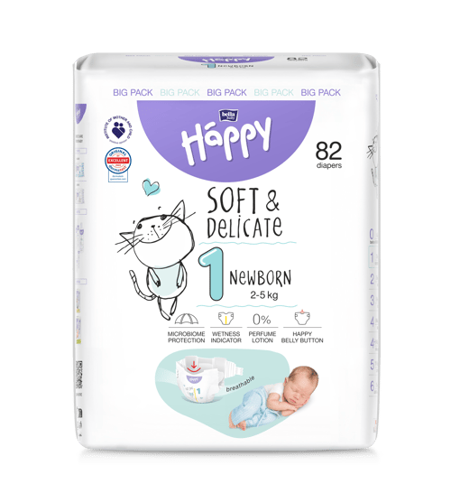 Happy Soft&Delicate Newborn scutece copii 2-5 kg 82 buc