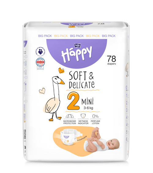 Happy Soft&Delicate Mini scutece copii 3-6 kg 78 buc