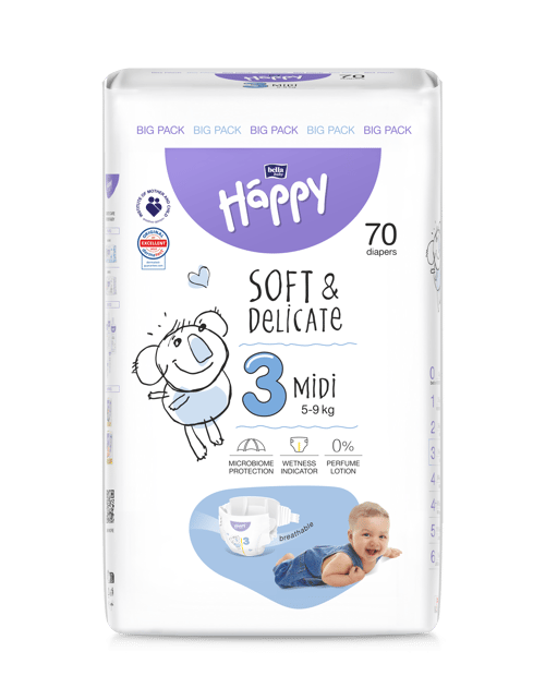 Happy Soft&Delicate Midi scutece copii 5-9 kg 70 buc
