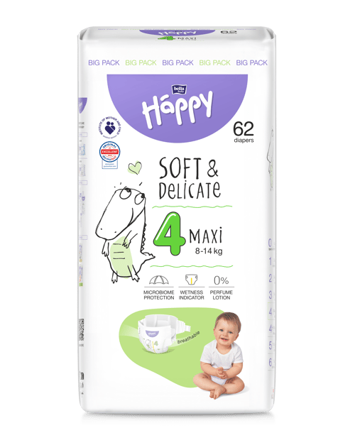 Happy Soft&Delicate Maxi scutece copii 8-14 kg 62 buc