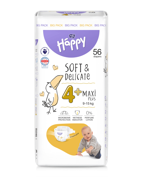 Happy Soft&Delicate Maxi Plus scutece copii 9-15 kg 56 buc
