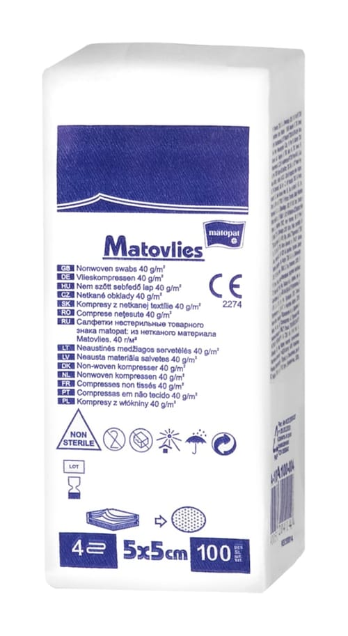Matovlies comprese neterile, neţesut, 5x5 cm 30 gr a'100