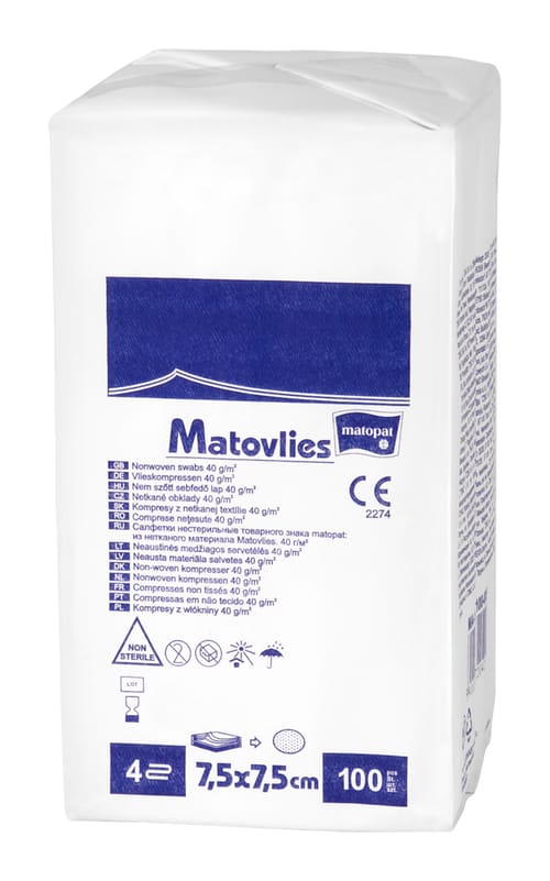 Matovlies comprese neterile, neţesut, 7.5x7.5 cm 40 gr a'100