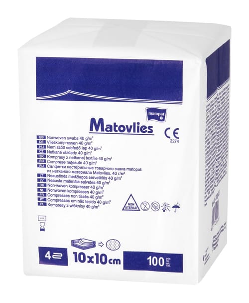 Matovlies comprese neterile, neţesut, 10x10 cm 40 gr a'100