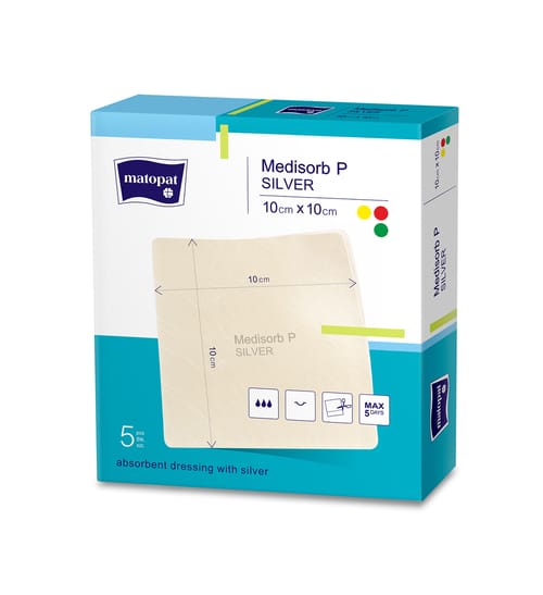 MEDISORB P SILVER ABSORBENT DRESSING WITH SILVER 10CMX10CM A5 STERILE