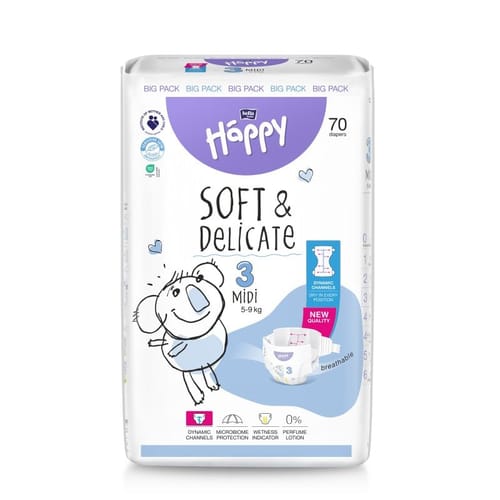 Happy Soft&Delicate Midi scutece copii 70 buc