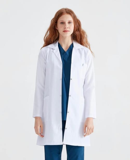 Halat medical lung alb femei, maneca lunga, guler rever DMO-A01 L