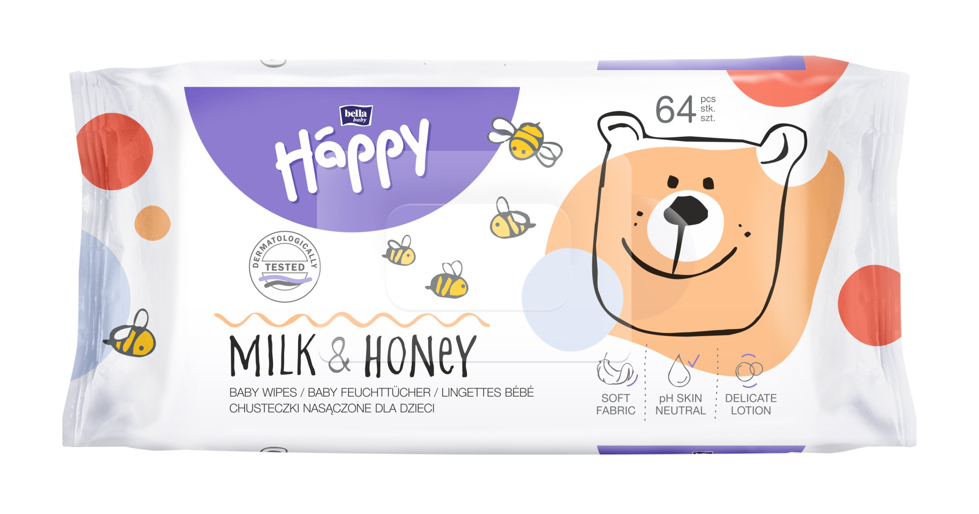 Happy Milk & Honey Şerveţele umede 64 buc