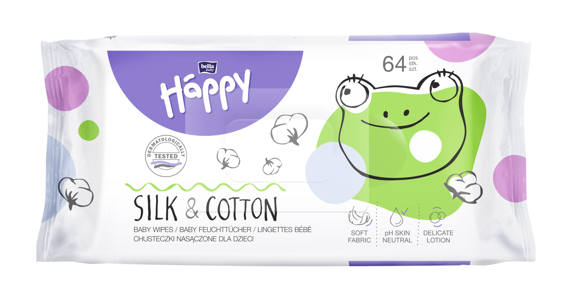 Happy Silk & Cotton Şerveţele umede 64 buc