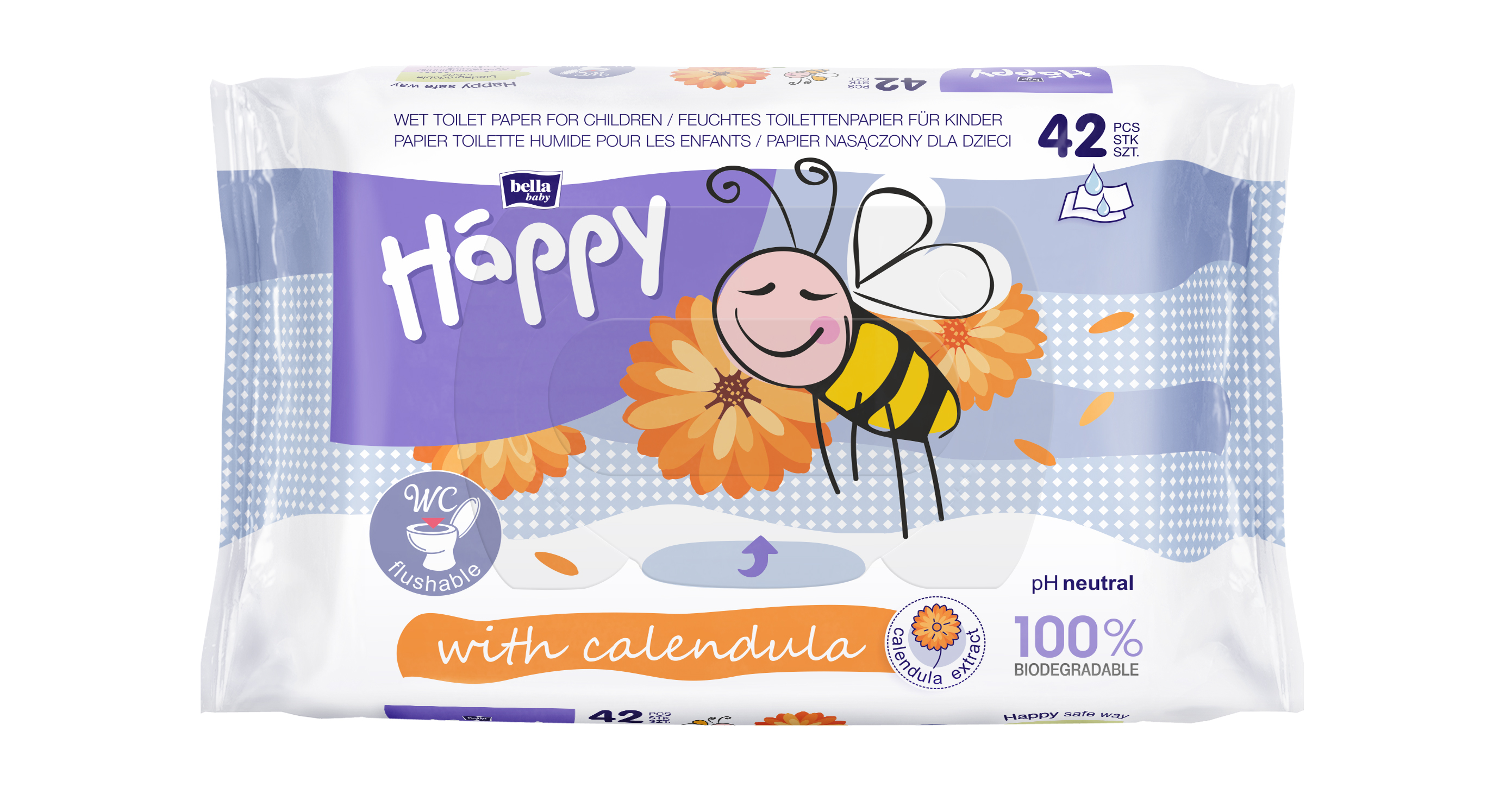 Happy Calendula hârtie igienică umedă 42 buc