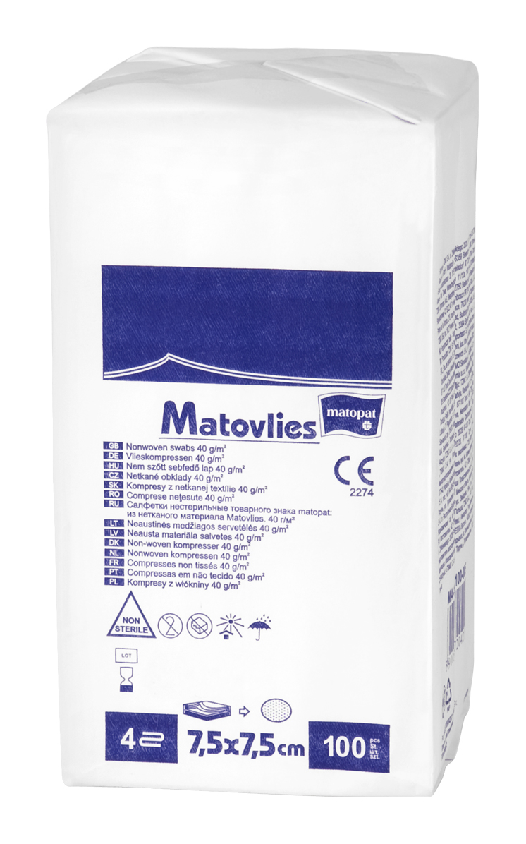 Matovlies comprese nesterile, neţesut, 7.5x7.5 cm 30 gr a'100