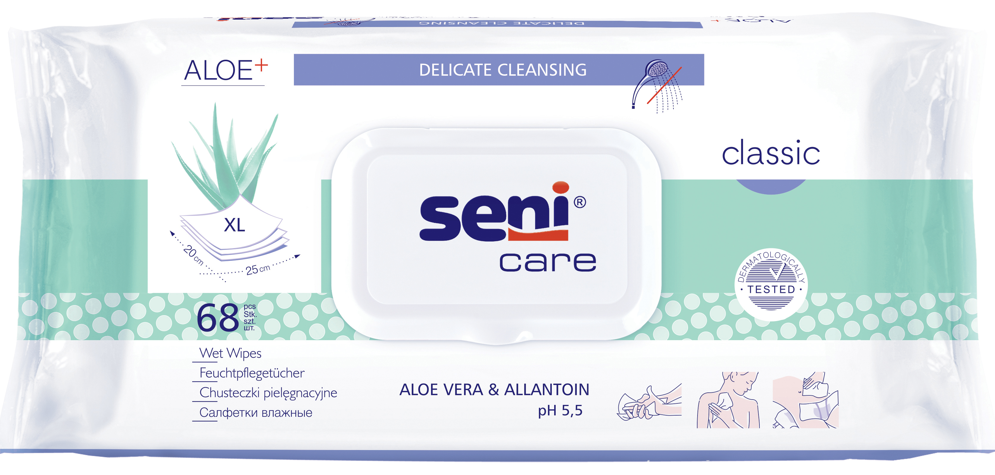 Seni Care Classic Şerveţele umede XL 20x25 cm a'68 buc - 1