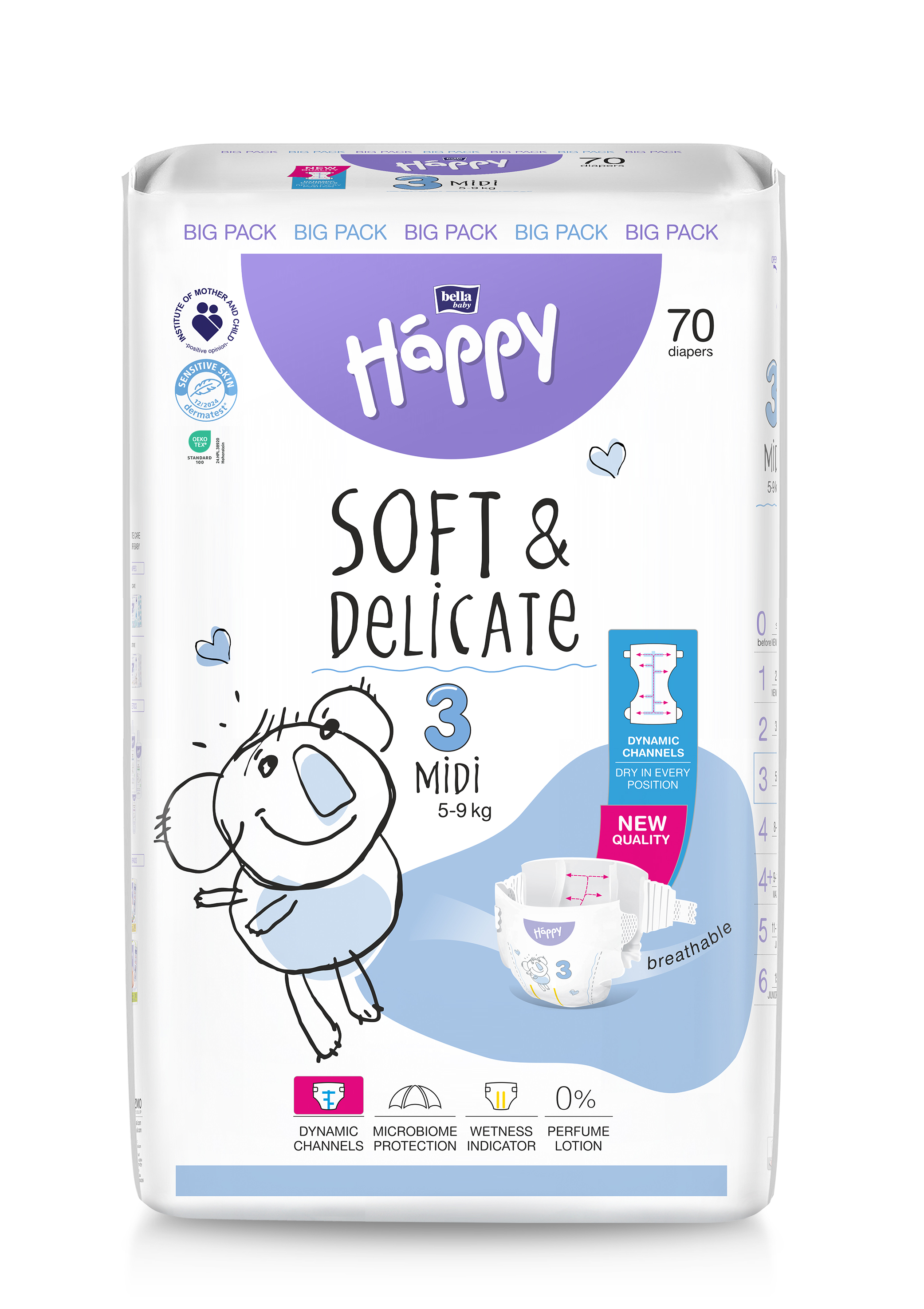 Happy Soft&Delicate Midi scutece copii 70 buc - 1