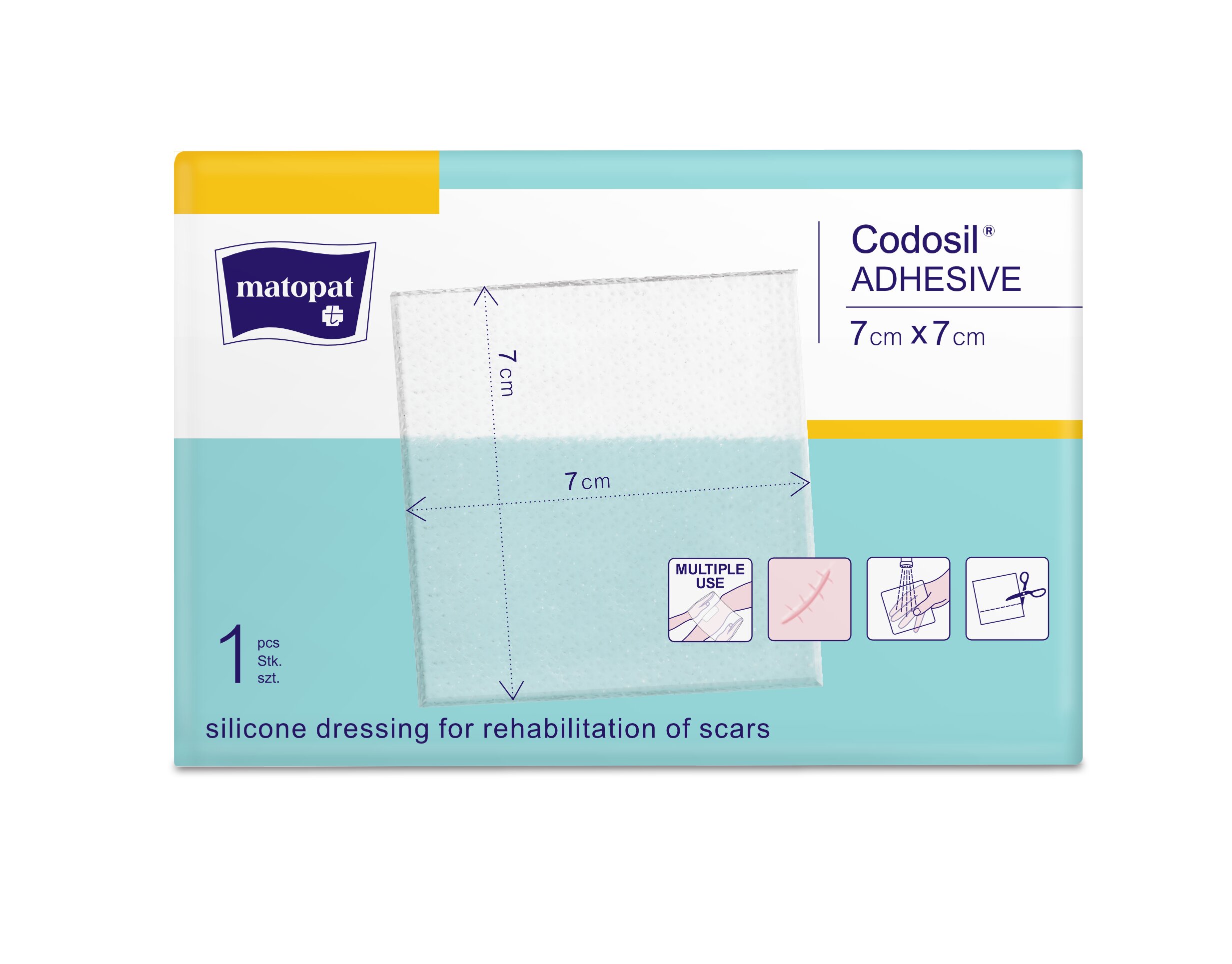 Codosil Adhesive pansament nesteril din silicon pentru cicatrici 7x7 cm 1 buc
