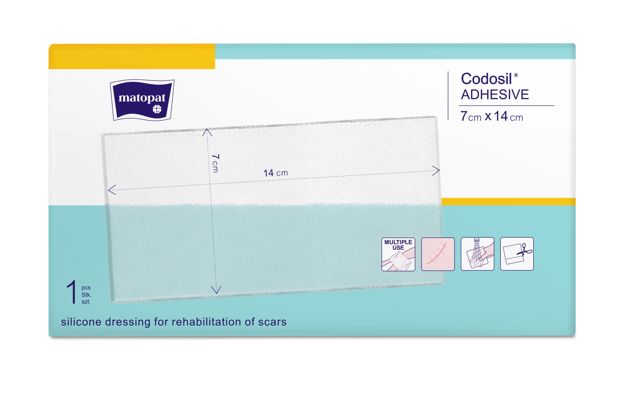 Codosil Adhesive pansament nesteril din silicon pentru cicatrici 7x14 cm 1 buc