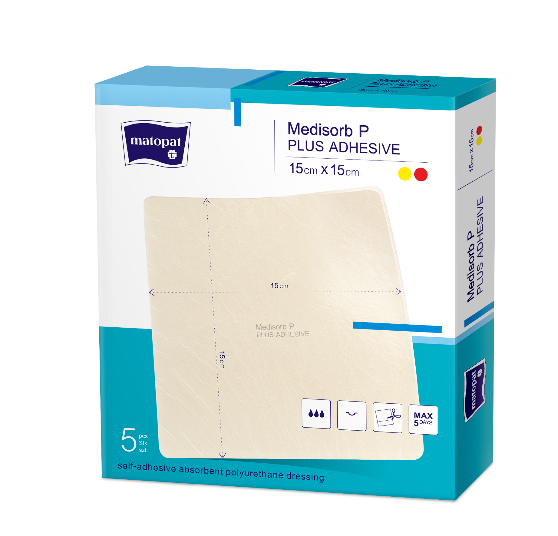 Medisorb P Plus Adhesive pansament steril adeziv 15x15cm 5 buc - 1