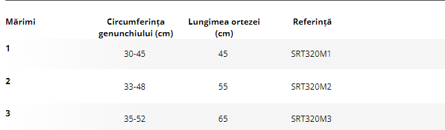 Orteza de genunchi fixa marimi